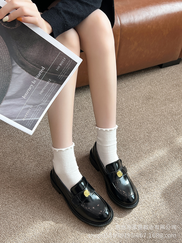 牛皮版葡萄妈同款秋冬加绒厚底单鞋真皮一脚蹬内增高乐福小皮鞋女详情8