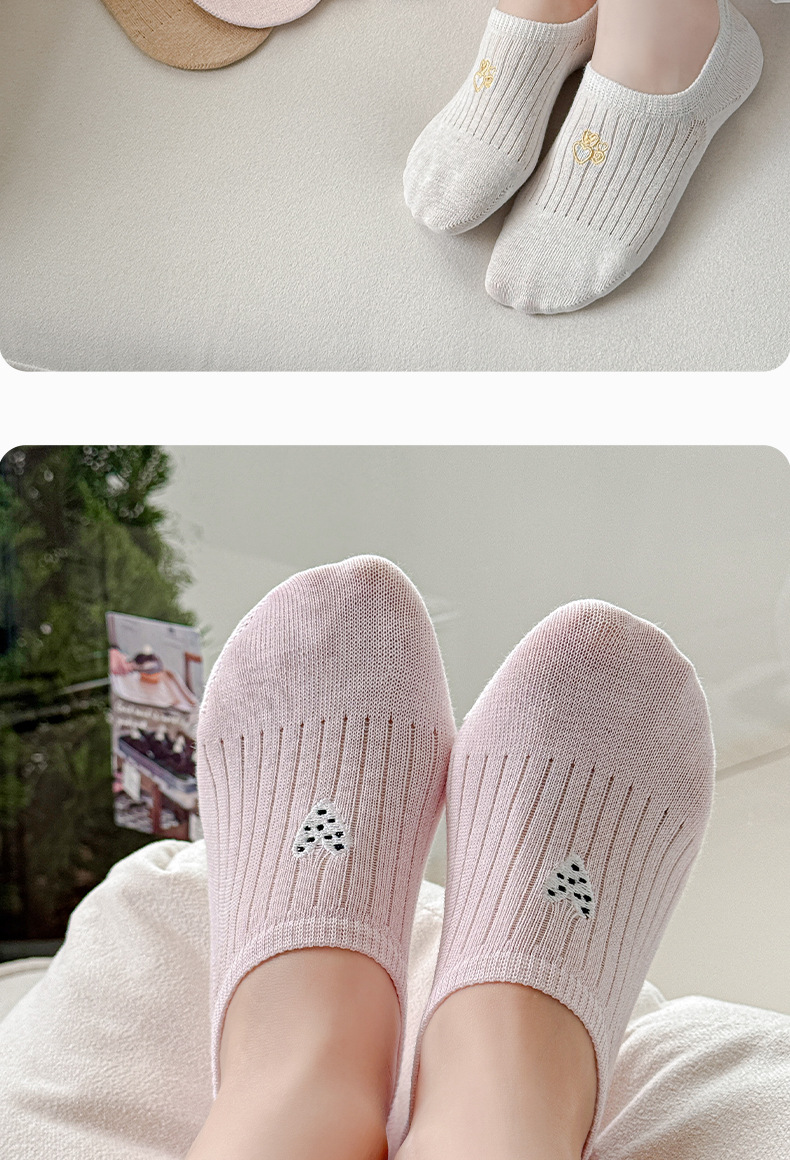 诸暨夏季薄款纯棉隐形袜子女无骨卡通刺绣网眼透气浅口低帮船袜详情21