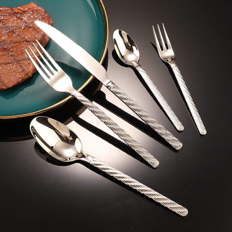 展明西餐餐具304不锈钢餐具勺子叉子甜品叉勺餐叉麻绳牛排刀叉勺详情15