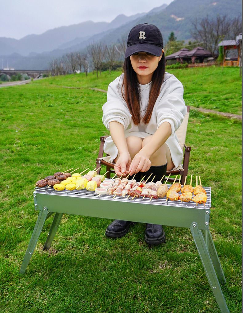 烧烤炉户外无烟折叠加厚家用BBQ庭院木炭碳烤炉便携式烧烤架详情14