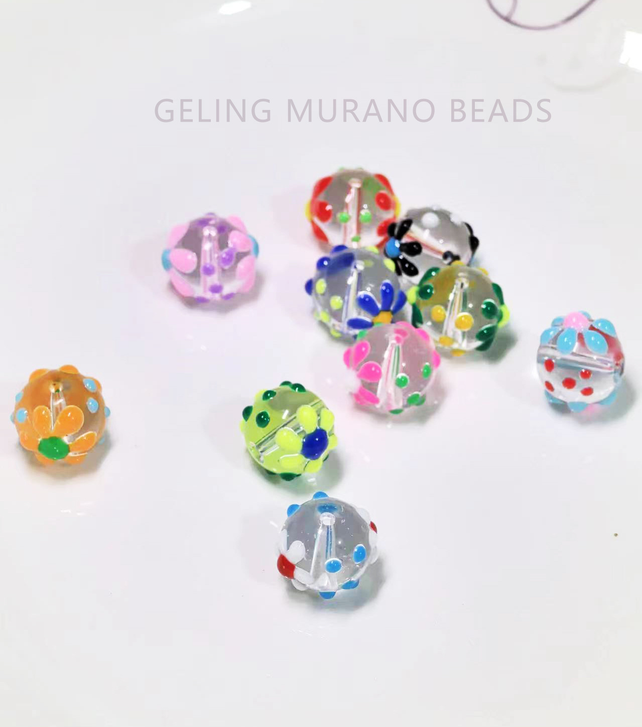 手绘趣味滴油琉璃散珠花朵 手工DIY串珠手链耳环项链饰品配件批发详情2