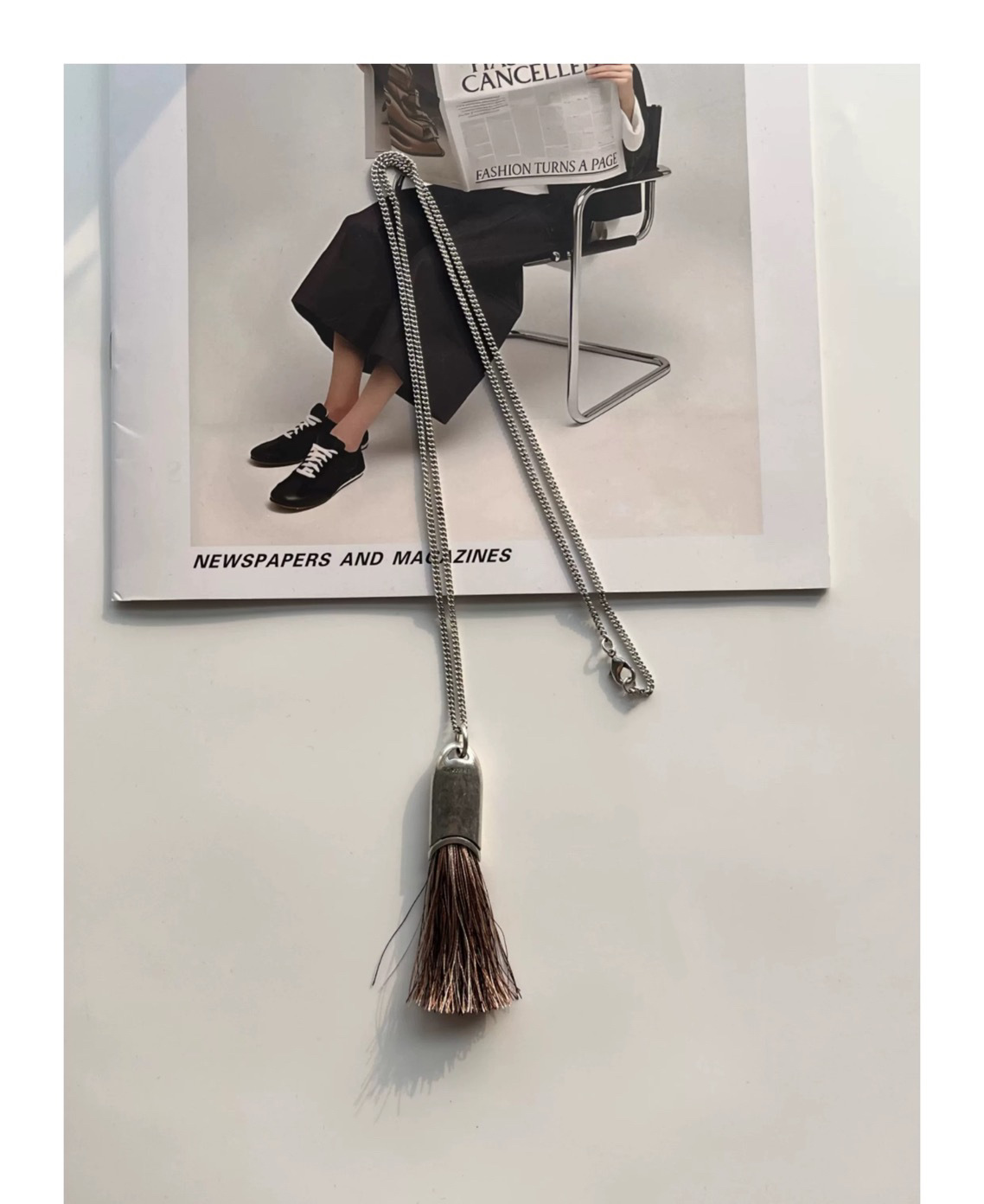 Lema*车静媛同款毛刷子项链ins小众设计高级感复古刷子长款毛衣链详情13