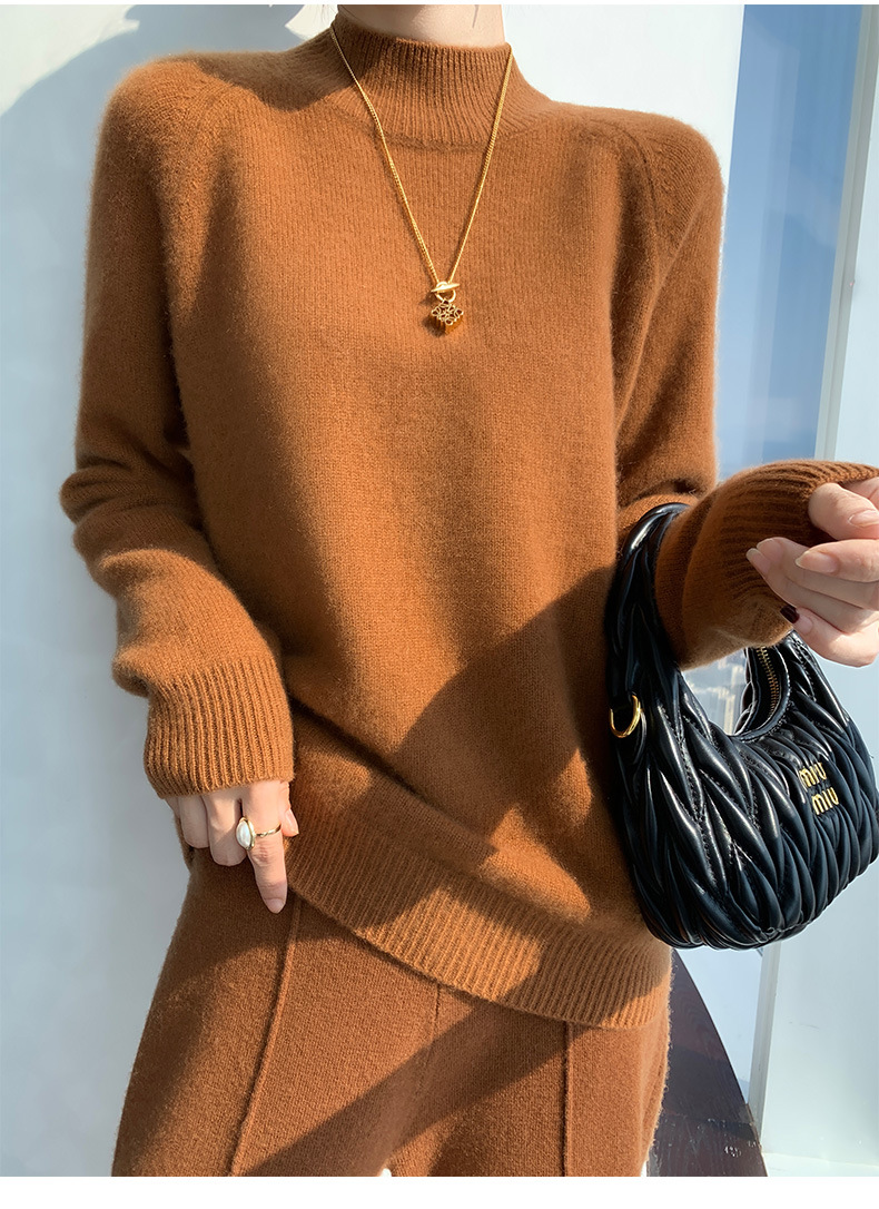 Seven-needle thickened semi-high-neck cashmere sweater for women, new autumn and winter style, skin-friendly and warm off-the-shoulder cashmere knitted sweater base layer pic 17