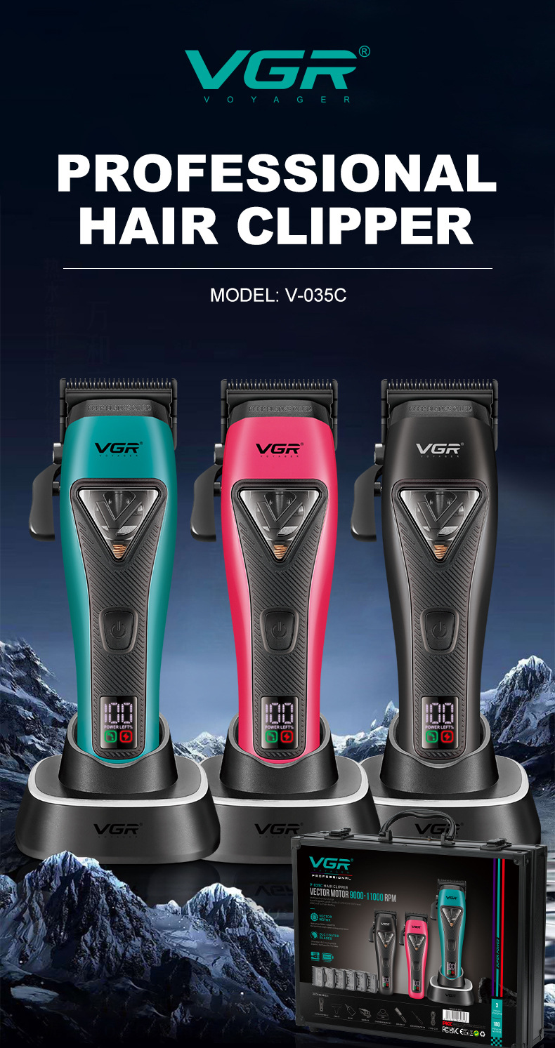 VGR035C Cross-border New intelligent variable-speed electric clipper, professional electric base model, high-speed digital display hair clipper pic 1