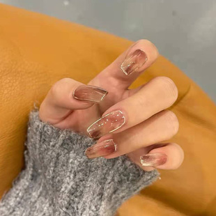 Wearable nail stickers, ballet nails, ice-transparent, shiny cloud nail plates, artificial nails, detachable finished nail pic 29