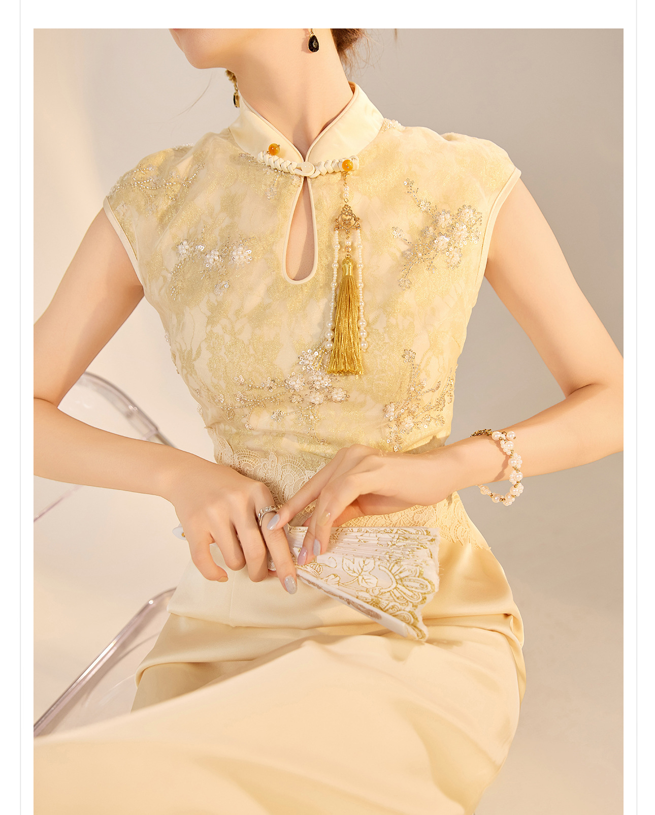 New Chinese-style high-end lace embroidered dress for women, a stunning ancient French style improved cheongsam dress N3111 pic 5