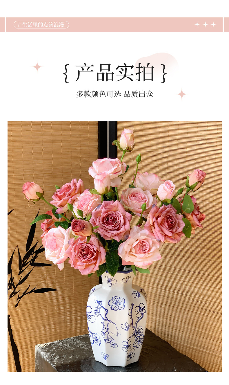 法式油画焦边3头玫瑰花仿真花干花假花花束摆设客厅装饰拍照道具详情6