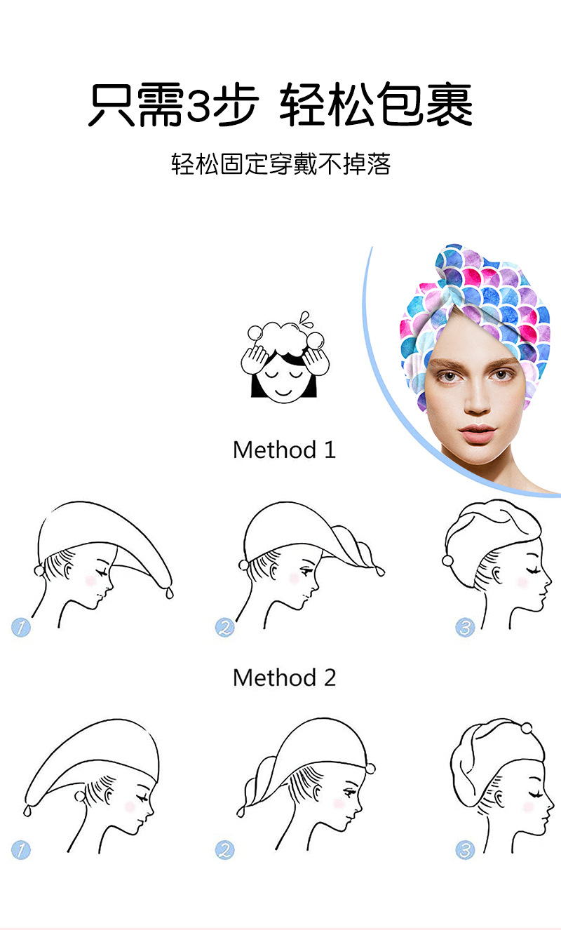 跨境亚马逊欧美印花干发帽超强吸水速干超细纤维包头巾干发巾浴帽详情5