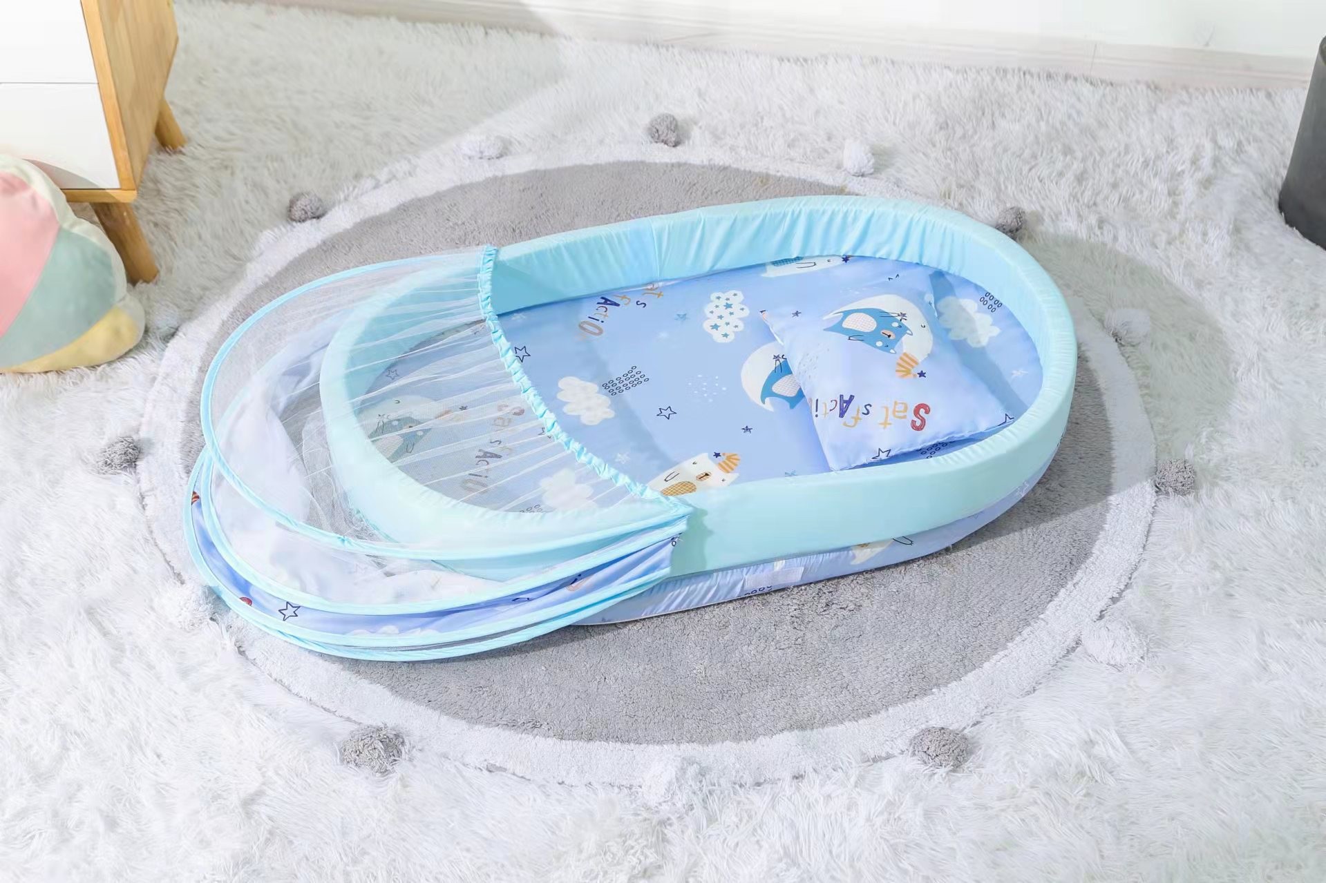 跨境婴儿子宫床可折叠海绵地纯棉加厚防虫蚊宝宝床中床蚊帐便携床详情7