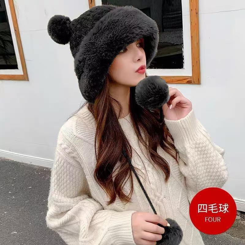 New autumn and winter woolen hats for ladies, cute winter woolen pullover hats, warm and fleece ear-protecting cycling Lei Feng hats pic 3