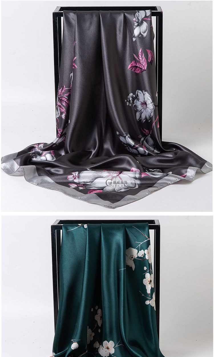 Chinese trend direct sales for overseas gift-giving, Chinese-style 90*90cm large square scarf, faux silk scarf, shawl, spring and autumn new style pic 18
