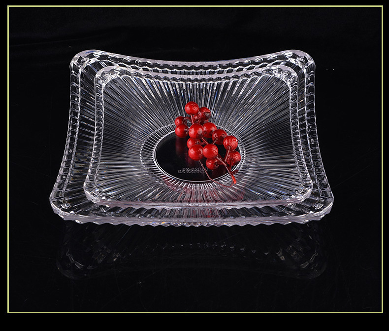 European-style square striped fruit plate, durable lotus, antique high-end acrylic transparent sword-patterned pc fruit plate pic 8