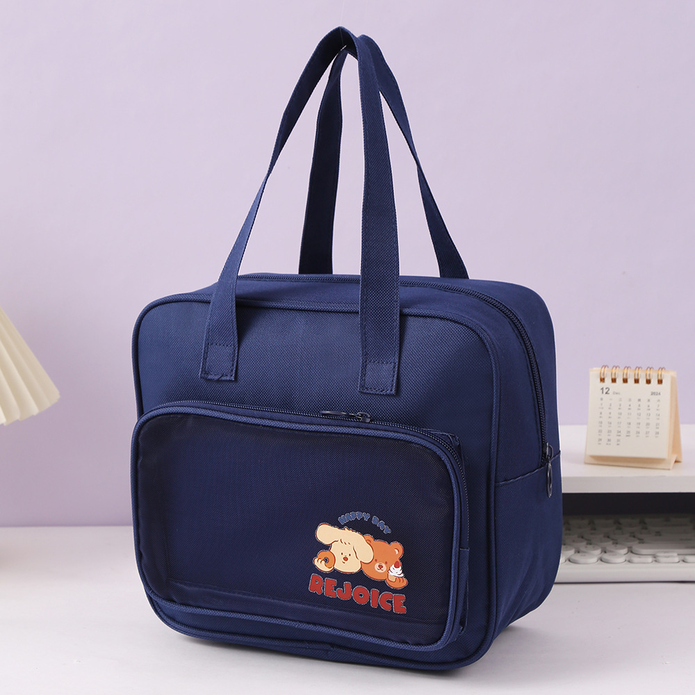 Light-colored cartoon bear printed student tutorial file bag, junior high school study handbag, tutorial Oxford cloth zipper bag pic 10