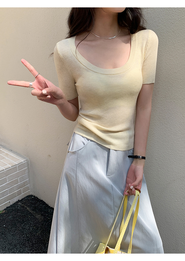 U领冰丝针织衫短袖女修身夏季基础短款T恤上衣2025新款详情22
