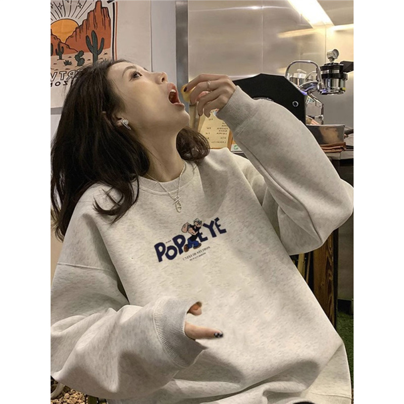 美式复古卫衣女秋季慵懒风宽松长袖上衣圆领加绒加厚oversize外套详情10