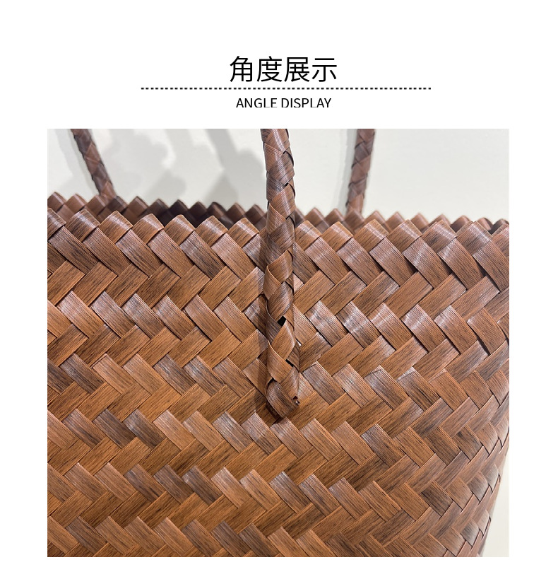 仿藤片草编包百搭菜篮子包长肩带手编织包藤编手提包单肩背包女包详情11