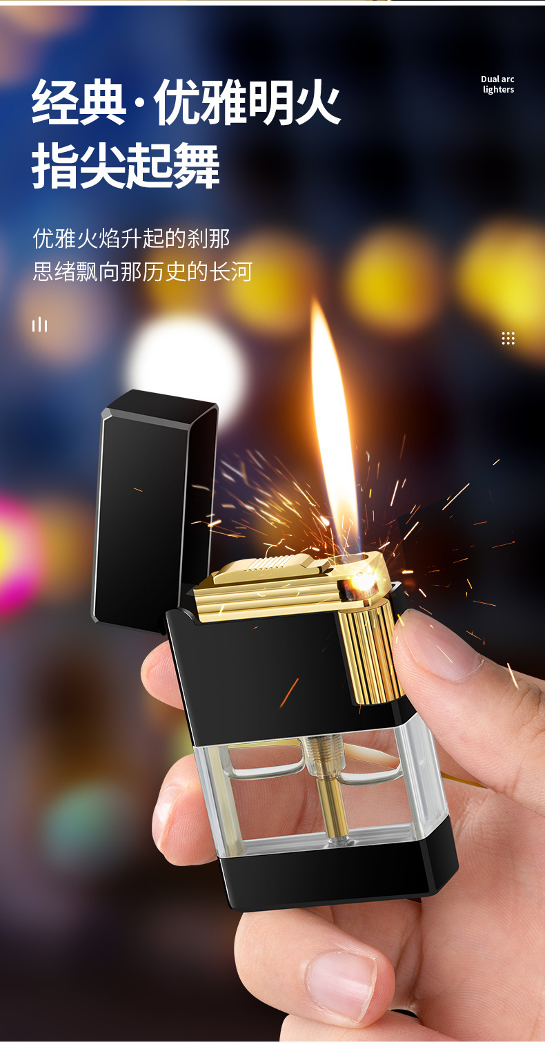 Double-flame transparent gas chamber direct-flush open flame conversion metal lighters can be delivered on AliExpress, popular lighters in Europe and America pic 5