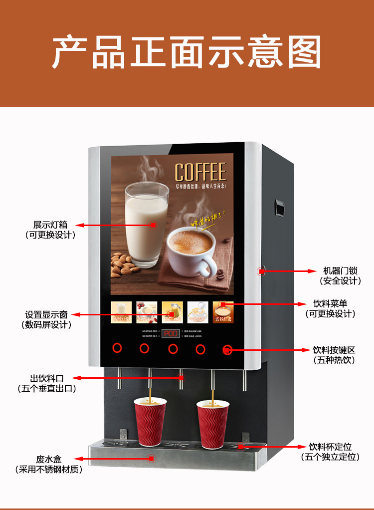 Fully automatic commercial and household five-ingredient single-heating freshly mixed scanning code coffee machine and milk tea machine pic 5