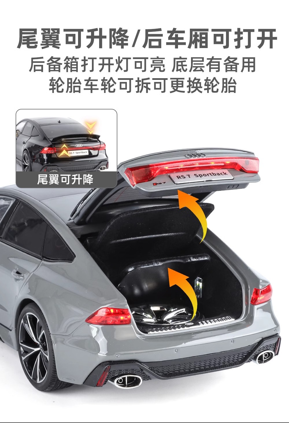 Official authorized 1:18 Audi RS7 alloy sound and light Rebound car six-door model Toy car model, boy gift car model pic 15