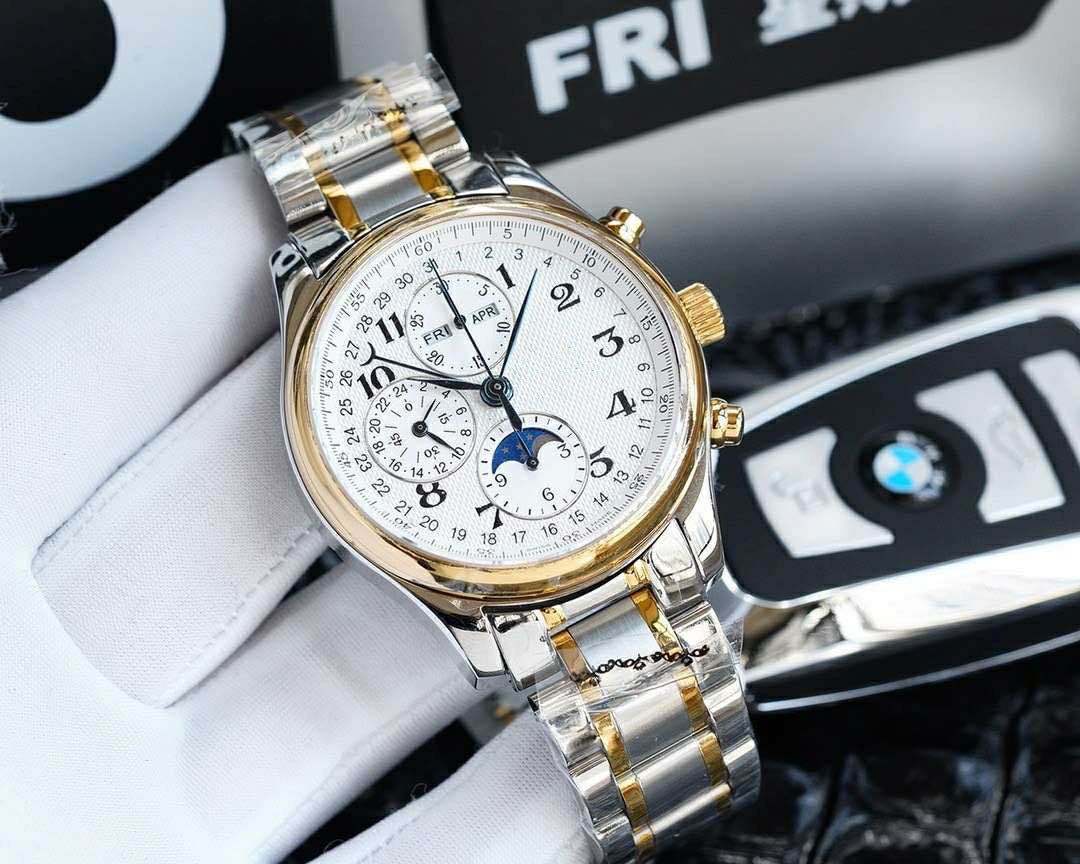 浪家名匠8针月相精钢计时琴男士防水手表全自动机械男表批发代发详情5