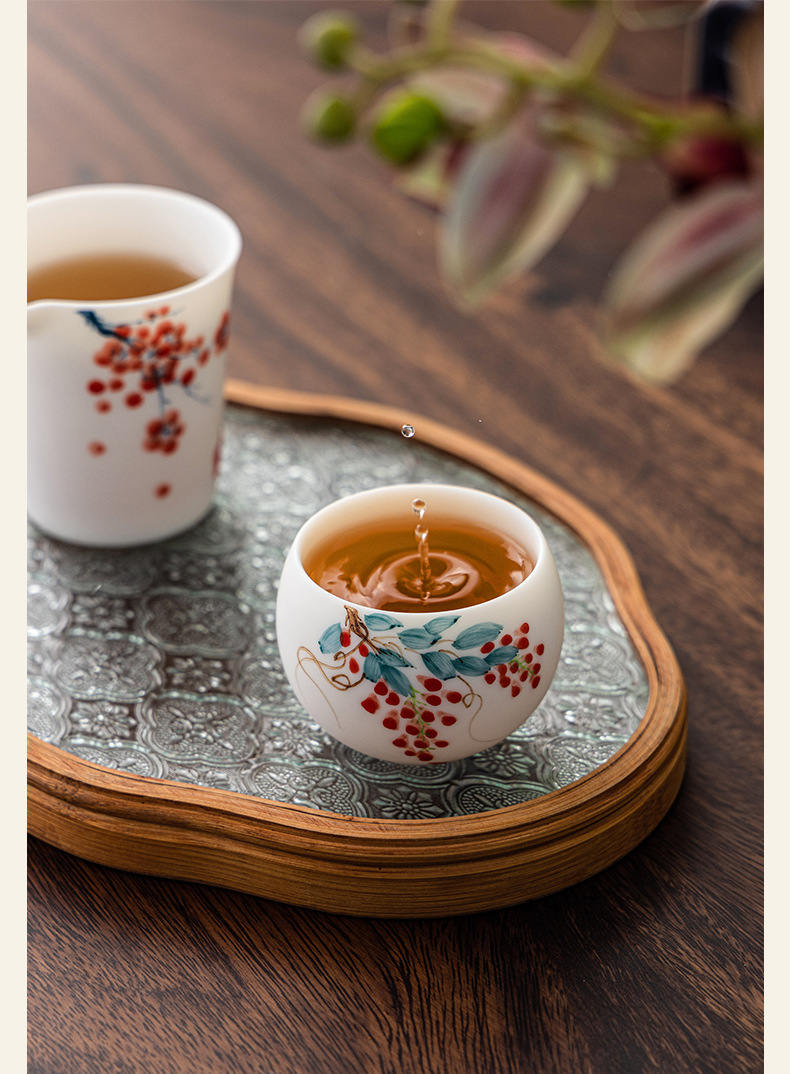 手绘素烧羊脂玉瓷主人杯伴手礼茶杯中国白茶具商务礼品套装品茗杯详情12