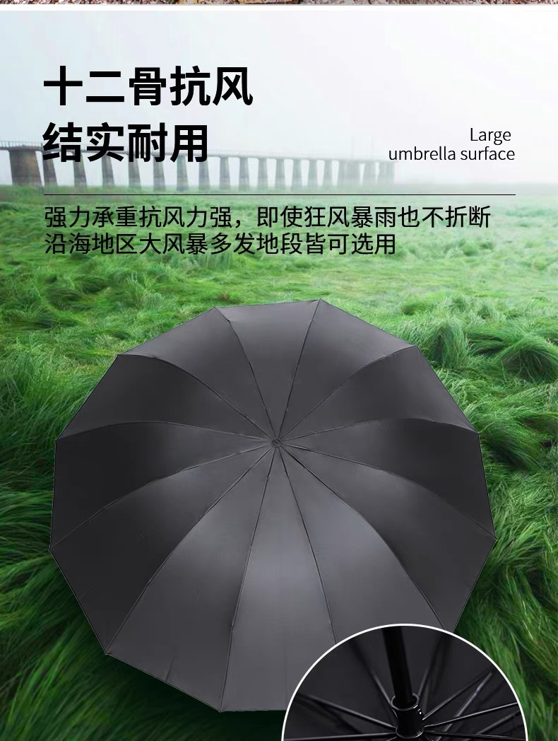 超大3-4人雨伞高级感折叠伞黑胶防晒晴雨伞加固遮阳伞印刷广告伞详情5