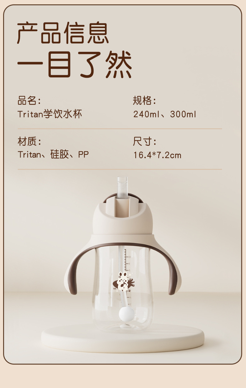 跨境宝宝学饮杯tritan吸管杯带柄刻度防漏防摔防喷宝宝学饮杯工厂详情12