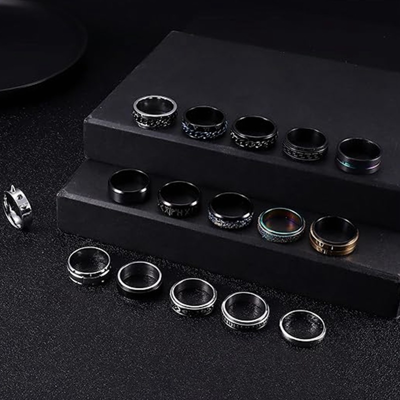 亚马逊钛钢男女时尚16件套装戒指解压缓解焦虑不锈钢套装饰品详情3