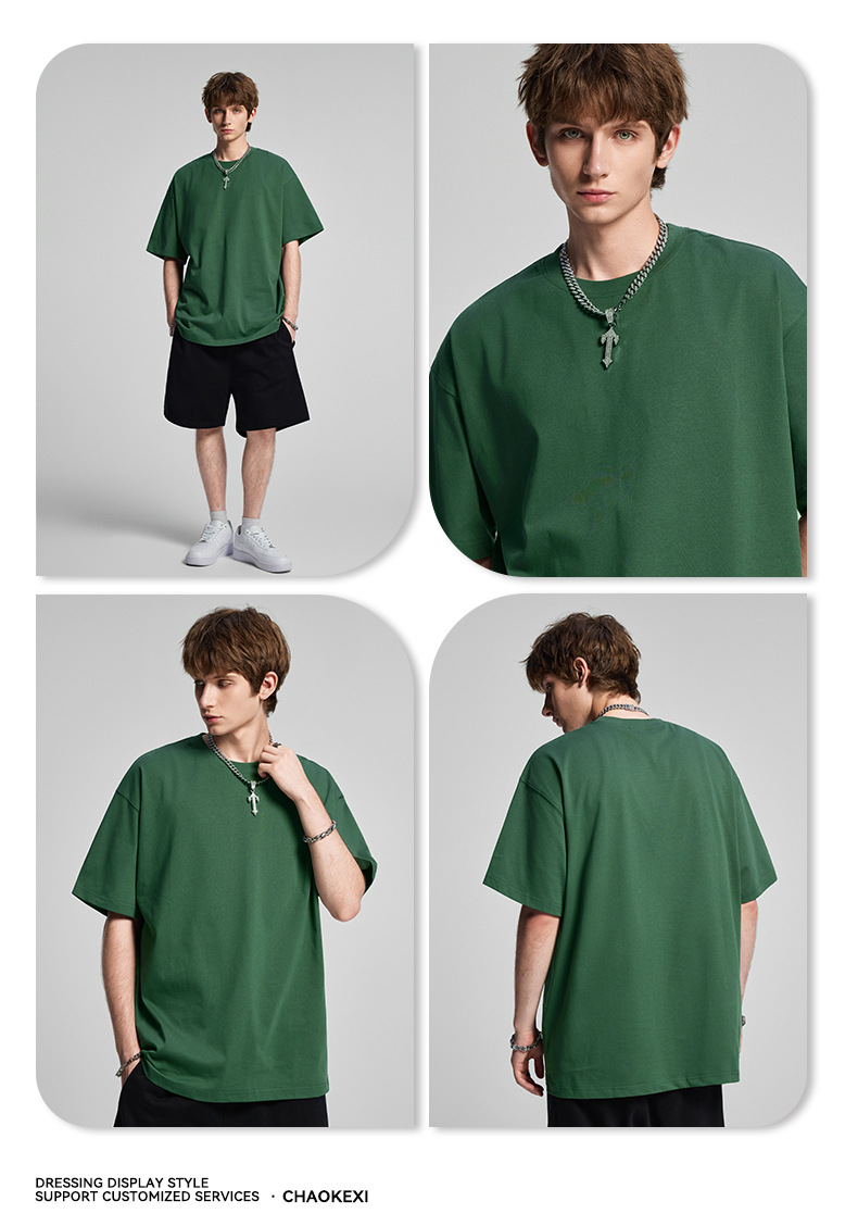 CKX2026夏季美式275g高品质潮牌纯棉t落肩纯色男潮青少年短袖T恤详情57