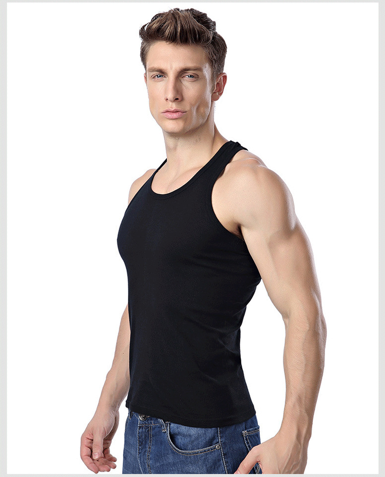 浪莎背心夏季男士纯色纯棉打底衫修身型紧身运动休闲t恤批发代发详情11