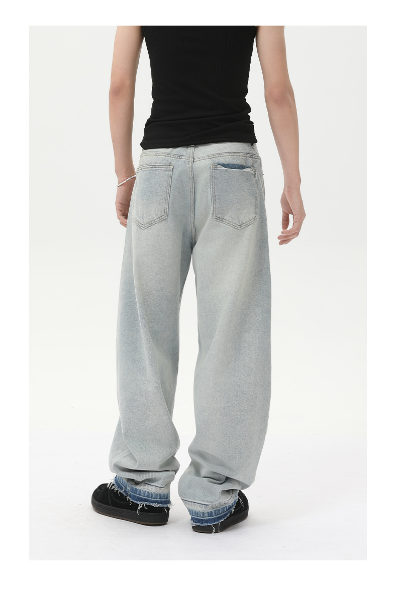 MTLCLOTHES男装| 小众设计感浅色阔腿牛仔裤宽松显瘦直筒弯刀裤潮详情14