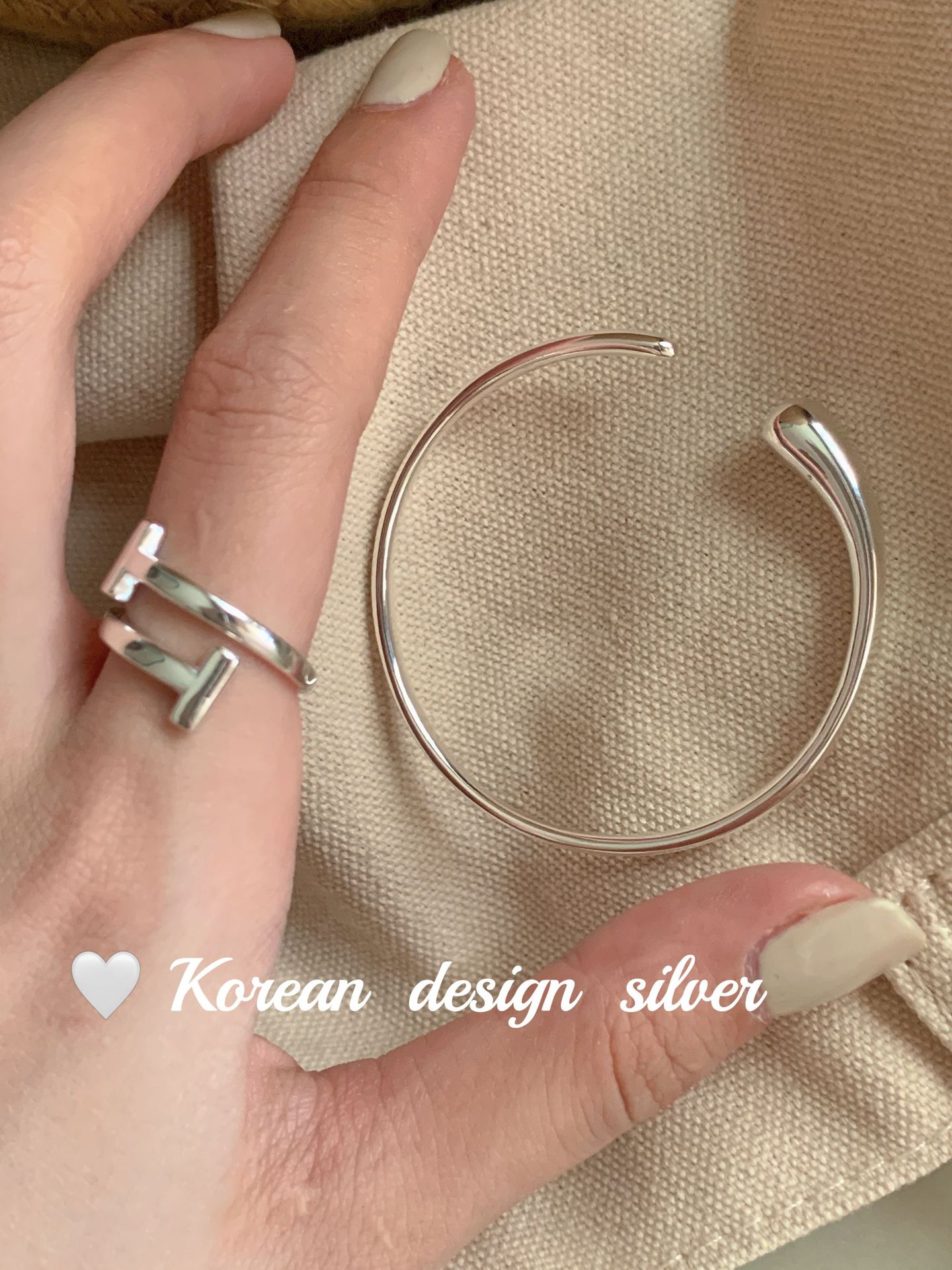 韩国设计款S925纯银亮面不对称开口手镯小众ins风手环女叠戴详情3