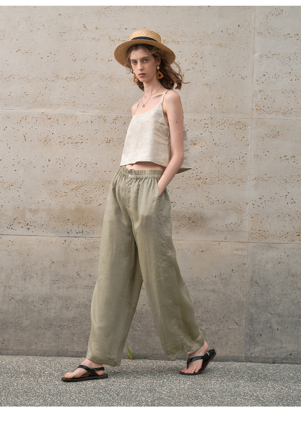 Pure ramie straight-leg pants for women, loose and slimming casual pants, loose spring and summer stretched-waist long pants pic 33
