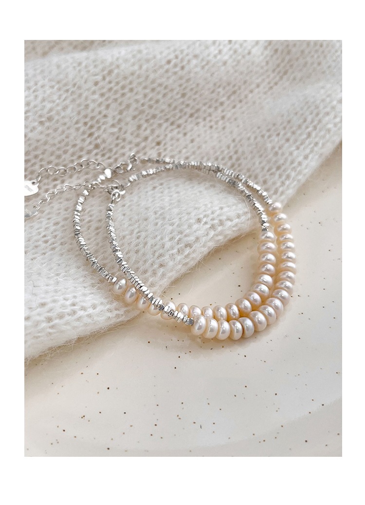 淡水珍珠手链碎银子纯银半银半珠手饰简约小众设计女银饰几何设计详情7
