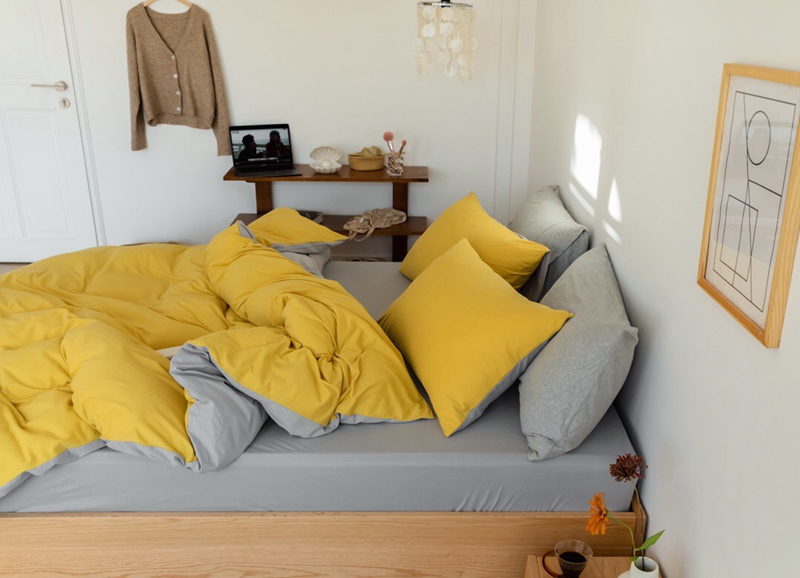 ins Japanese-style solid color all-cotton knitted cotton four-piece set, skin-friendly nude sleeping plain double-layer Indian cotton bed sheet pic 130