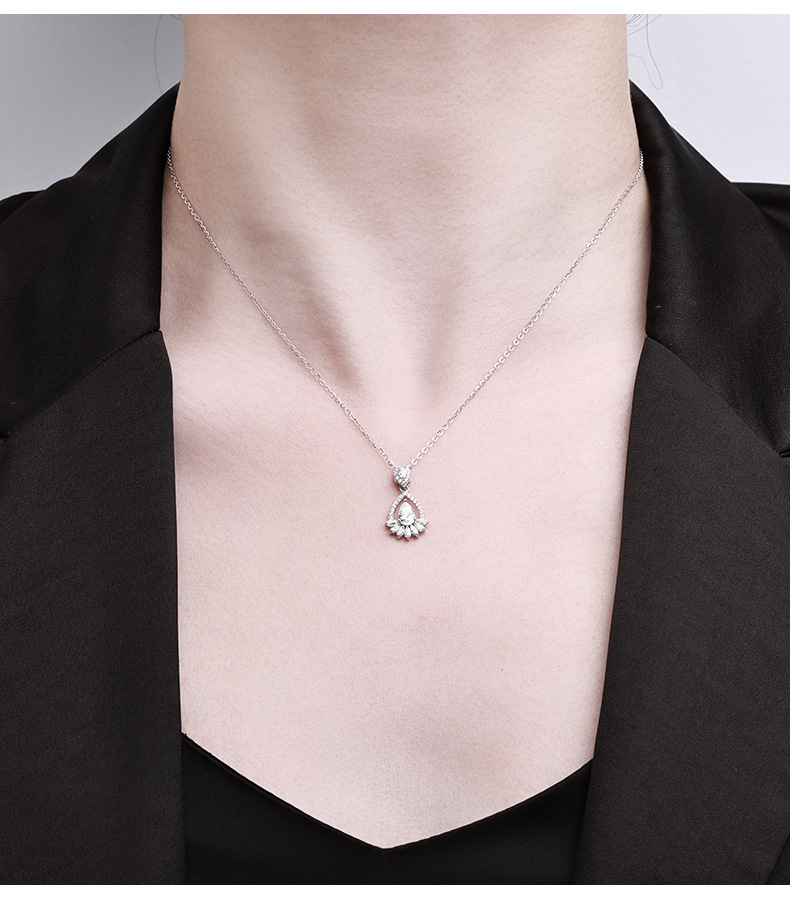 A new retro water drop necklace studded with zirconium wheat ears and leaves, and a high-end pure silver collarbone chain, light luxury and niche pic 2