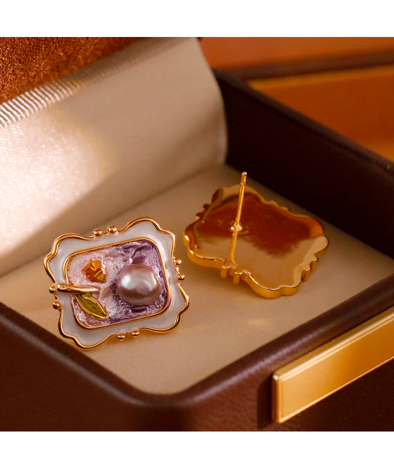 Hyacinth新中式国风油画珐琅滴釉耳环淡水珍珠耳饰2025年新款潮轻奢耳坠女详情7