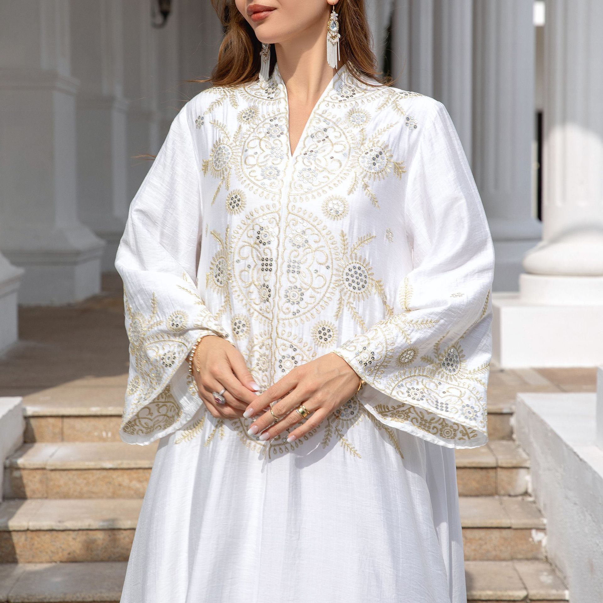 En stock europa y américa crossover musulmán mujer robe Medio Oriente dubai vestido abaya bordado robe grande vestido de noche pic 32