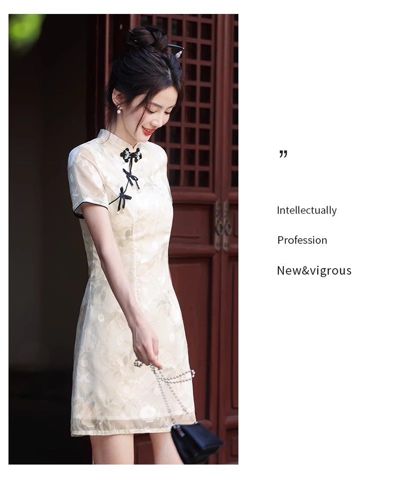 New Chinese-style printed dress for petite women in summer 2024, improved cheongsam short skirt pic 4