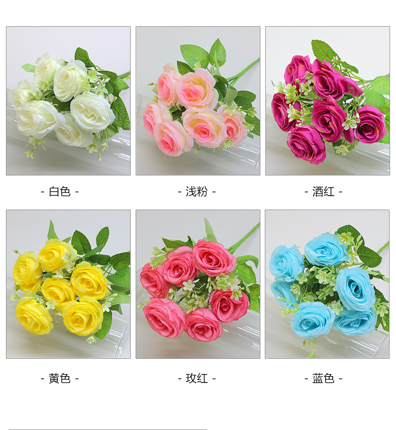 婚礼装饰假花玫瑰花束手捧花团圆仿真花艺办公文化园艺用品多色任选详情7
