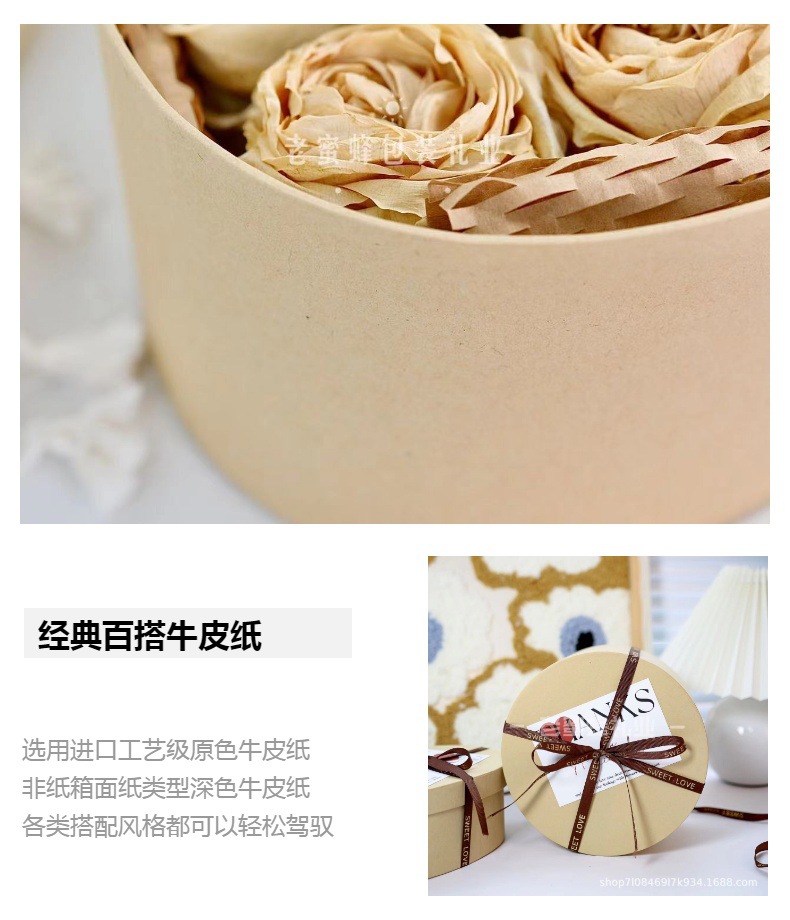 圆形牛皮纸盒圆形伴手礼盒子礼物盒礼品盒圣诞包装盒饼干烘焙包装详情4