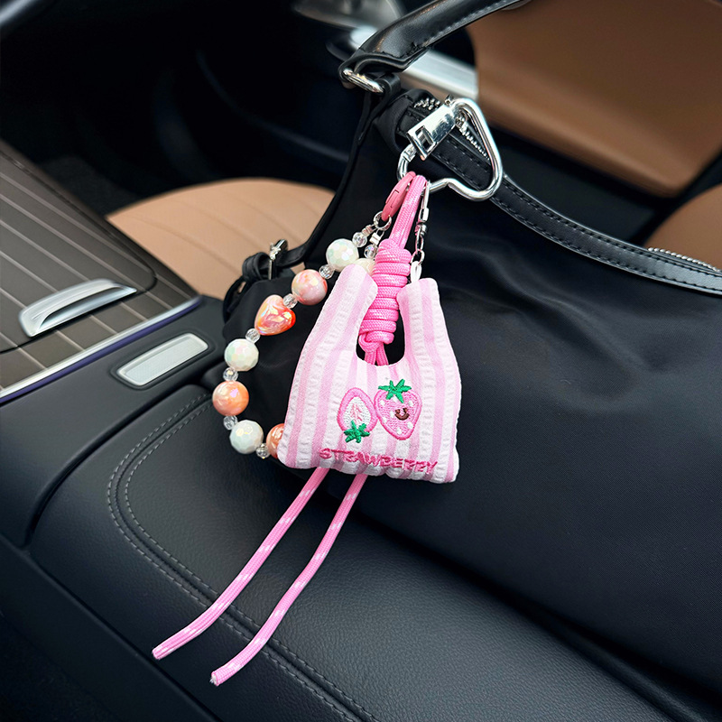 Versatile, fresh and simple fruit embroidery cloth bag, car keychain, woven rope bead string, creative and personalized bag decoration pendant pic 9