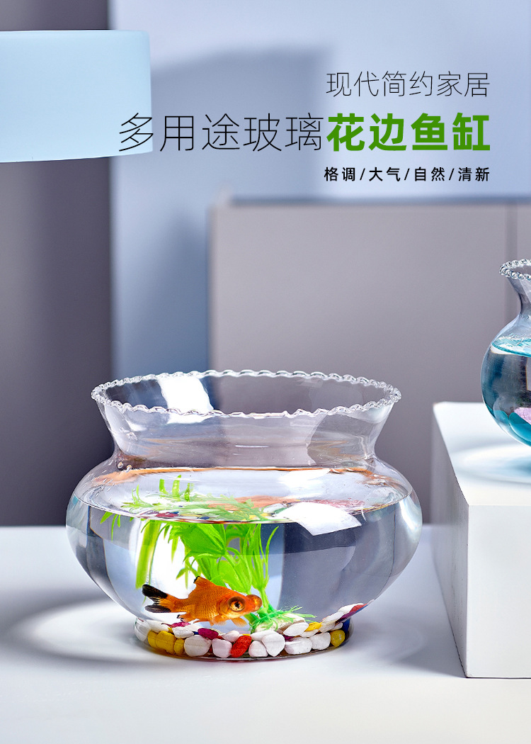 Factory direct supply of round glass lace fish tanks, small mini transparent goldfish tanks for living rooms, turtle tanks and aquarium tanks pic 2
