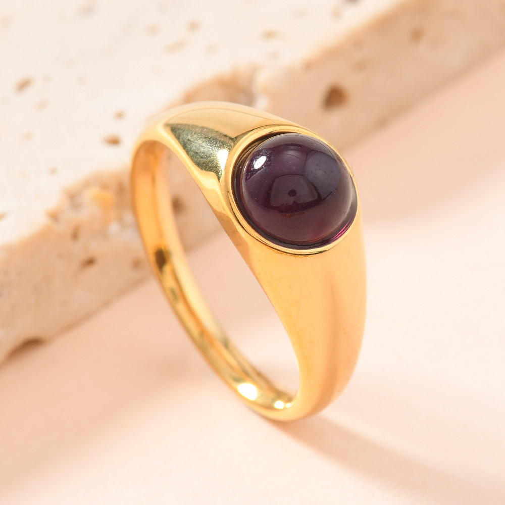 跨境时尚不锈钢铸造饰品 宫廷风铸造圆形镶天然石钛钢戒指厂家详情7