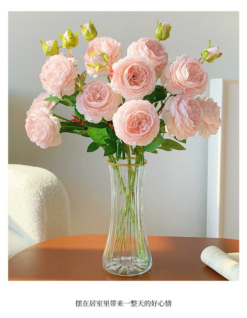 高级感逼真仿真玫瑰花假花绢花洋牡丹花束餐桌摆设客厅婚庆装饰花详情10
