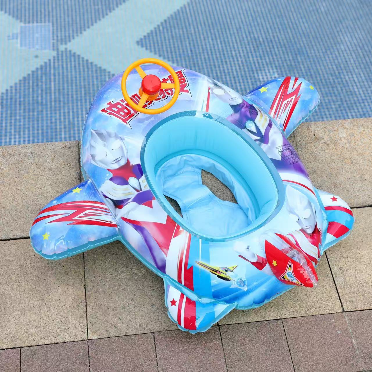 厂家现货新款冰雪奇缘奥特曼草莓熊儿童水上充气坐艇游泳圈批发卡通气模玩具详情4