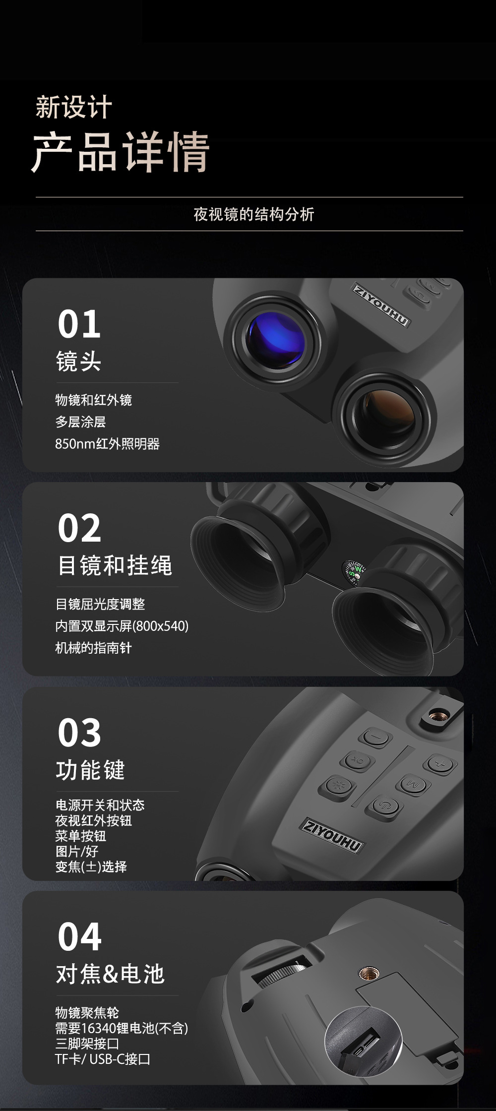 ZIYOUHU PVS-32 High-definition Night Vision device - Nighttime head-mounted Digital Infrared helmet - Head-mounted binocular night vision device pic 17