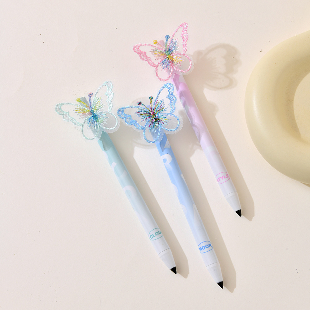 Chenxi Creative Hand-embroidered lace butterfly Press Pencil, no need to sharpen, Endless activity pencil pic 4