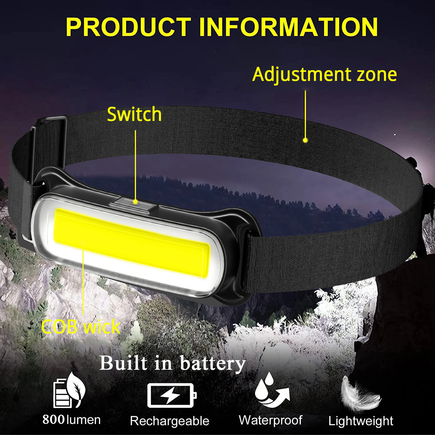 Multi-functional head-mounted lamp for outdoor cob night running and fishing maintenance work, USB charging, strong light head, night fishing lamp pic 3