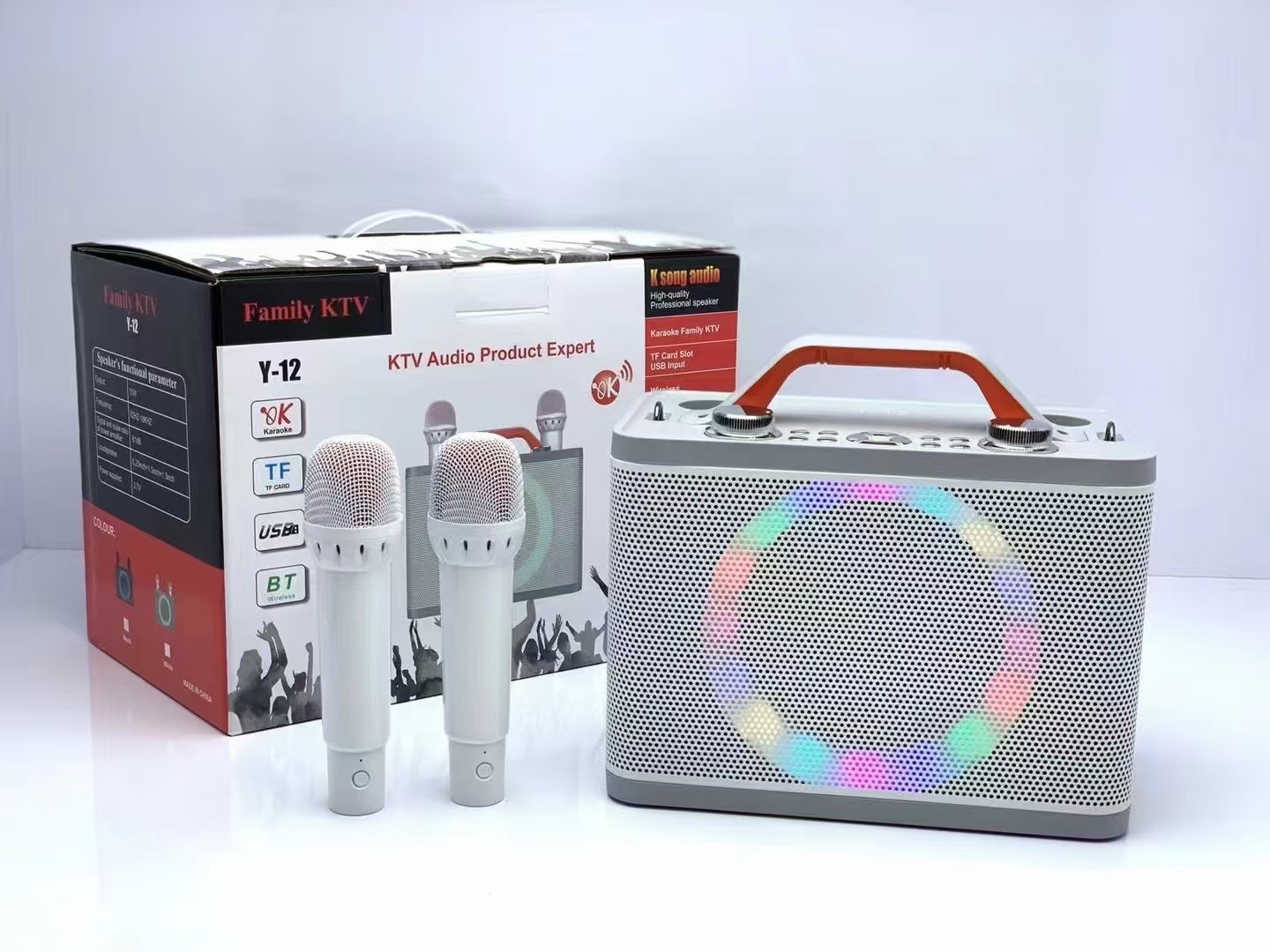 Hot-selling Y-12 color light wireless dual-microphone microphone Bluetooth home karaoke all-in-one speaker portable wireless Bluetooth pic 2